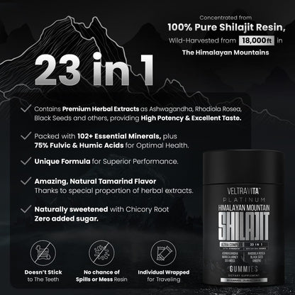 VeltraVita twenty three in one shilajit gummies imported daily wellness adaptogen formula