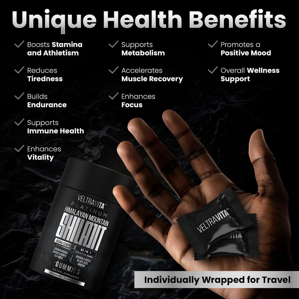 VeltraVita premium USA imported pure shilajit resin extract dietary supplement lifestyle angle