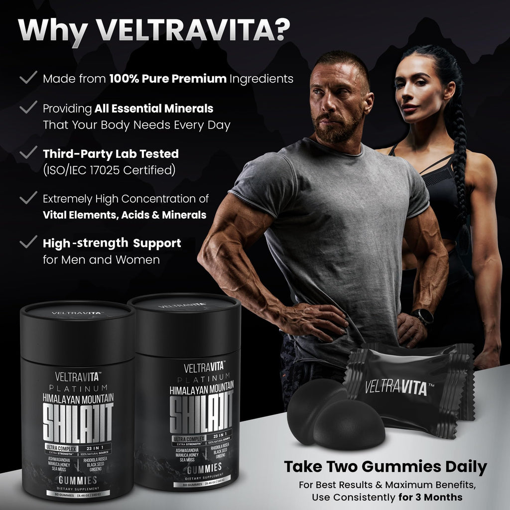 VeltraVita high potency shilajit gummies containing over one hundred and two trace minerals
