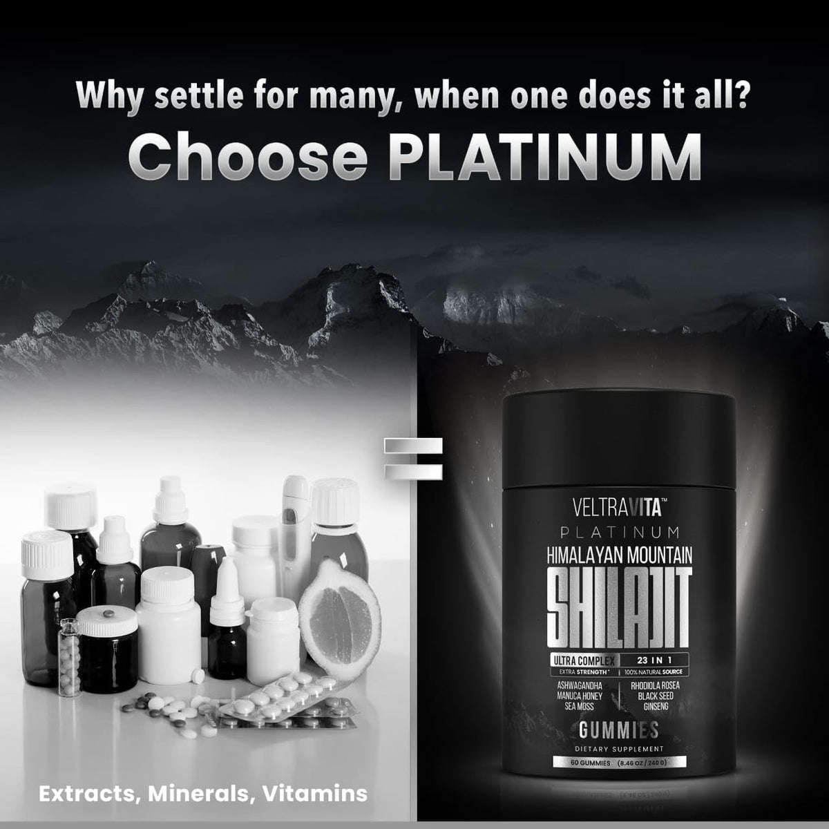 VeltraVita sugar free tamarind flavor shilajit and sea moss premium supplement nutrition facts