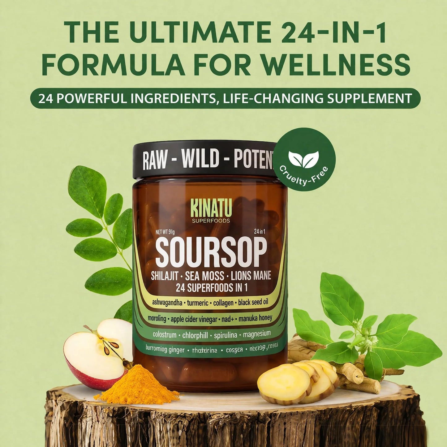 PureLeaf Naturals multi-ingredient wellness formula bottle displayed clearly against a clean lifestyle background.