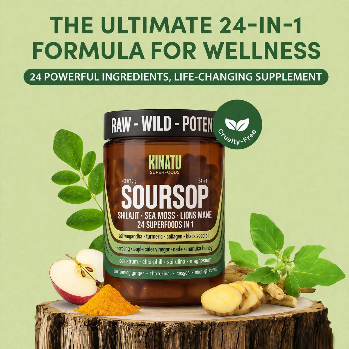 PureLeaf Naturals multi-ingredient wellness formula bottle displayed clearly against a clean lifestyle background.