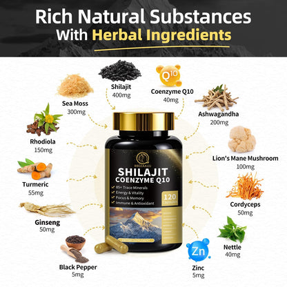 Authentic BBEEAAUU shilajit and sea moss formula capsules container for daily stress management