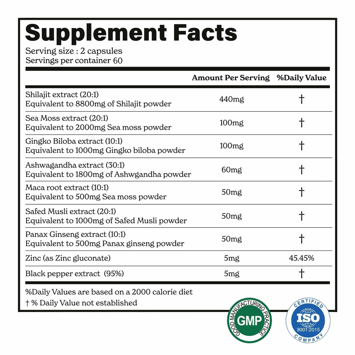 Better Alt multi herbal stamina boosting capsules side label showing zinc and safed musli mix