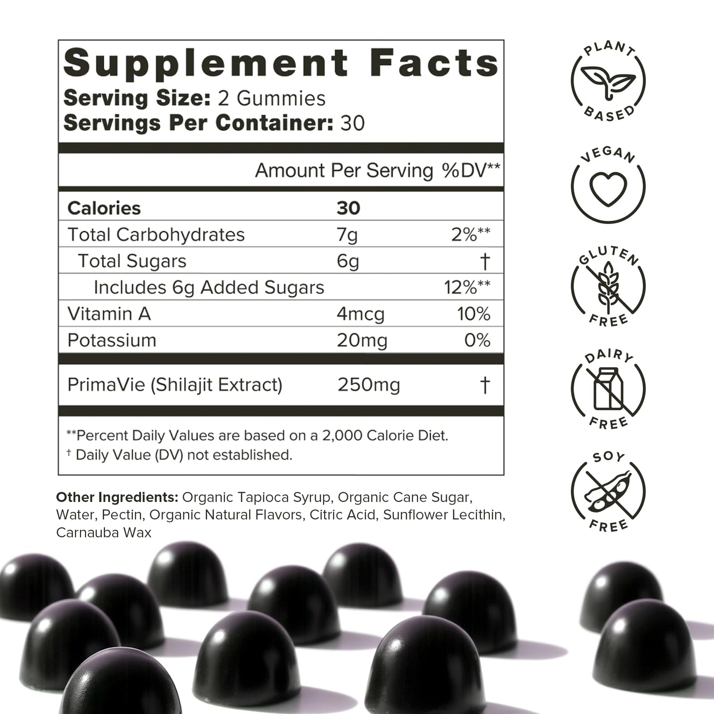 Sixty count bottle of Organifi shilajit dietary supplement gummies