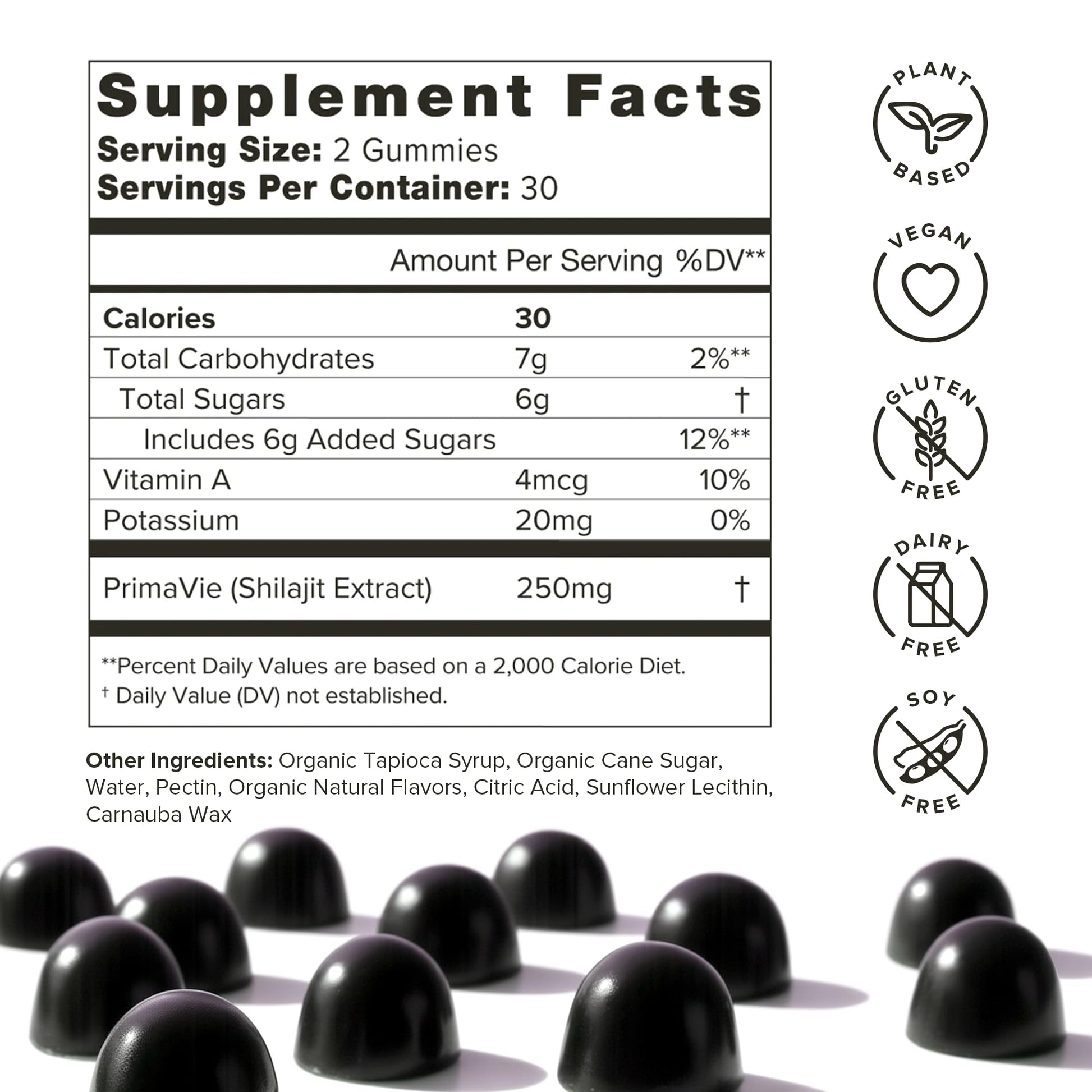 Sixty count bottle of Organifi shilajit dietary supplement gummies