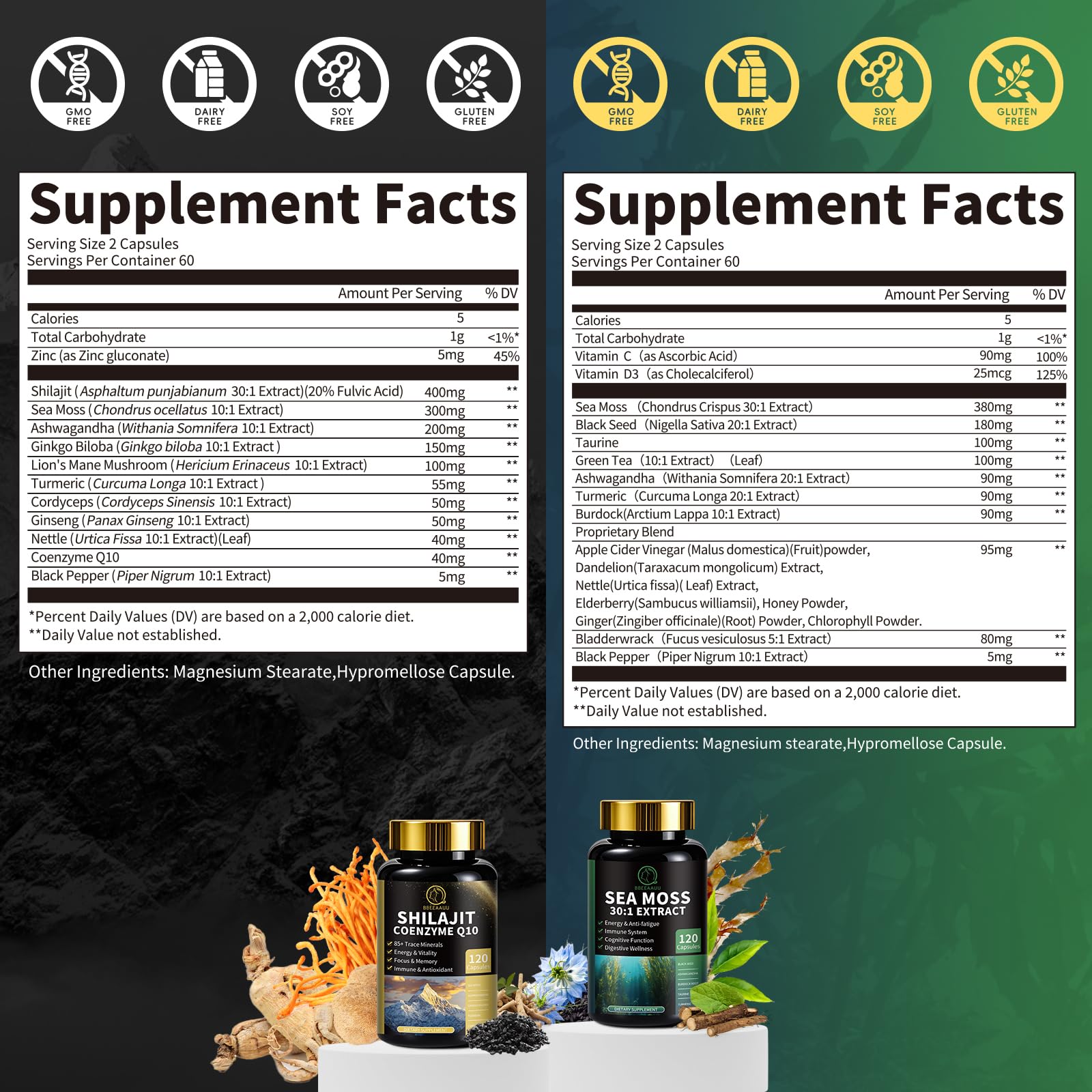 BBEEAAUU 12-in-1 energy formula bottle side label detailing the active ingredient composition.