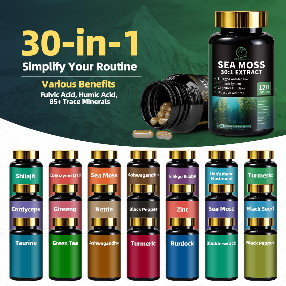 BBEEAAUU daily wellness supplement presentation highlighting the 120-day supply benefits.