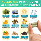 HUYEHF 120 vegan capsules supplement facts label showing full ingredient blend details