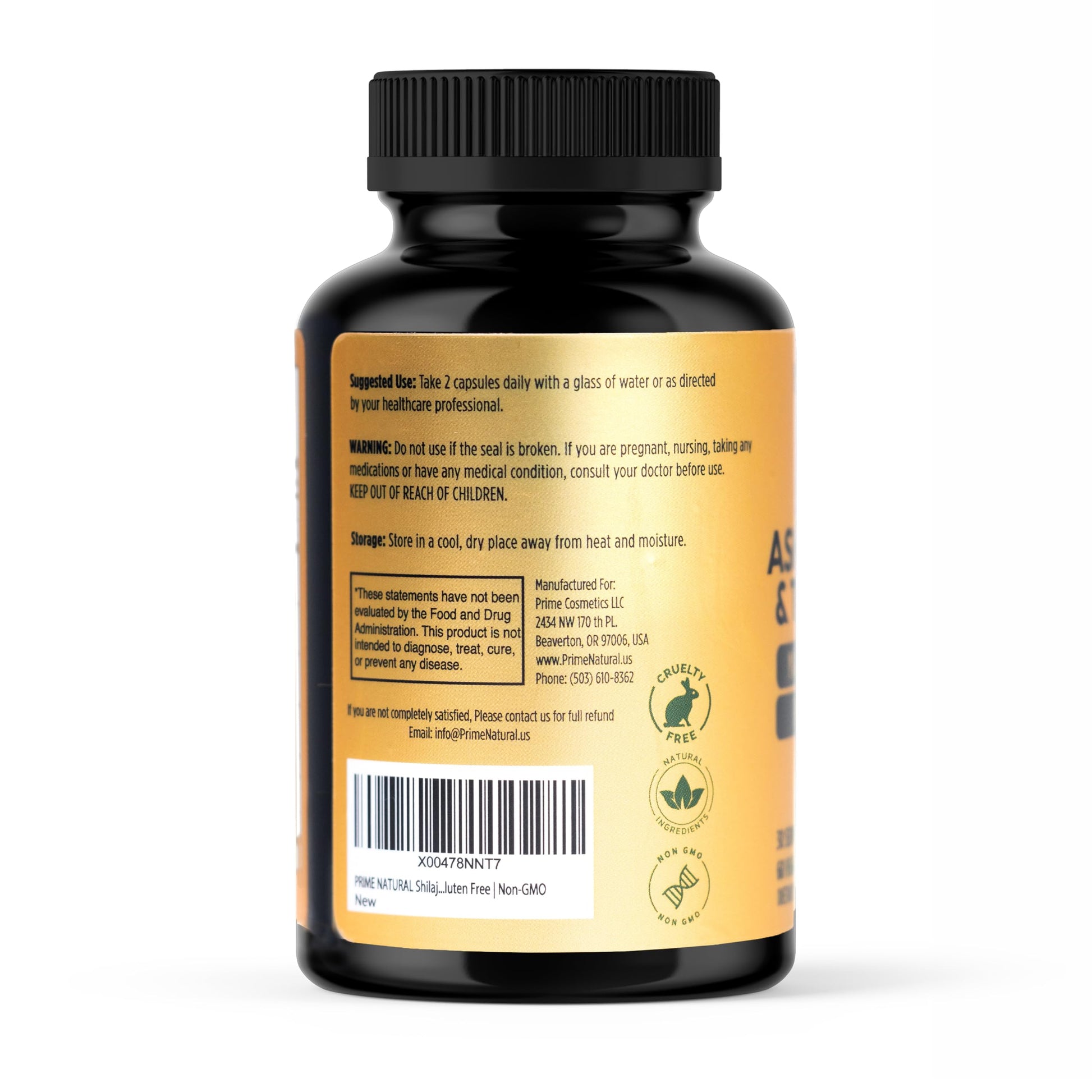 Premium USA imported Prime Natural energy supplement packaging highlighting non GMO and gluten free icons.