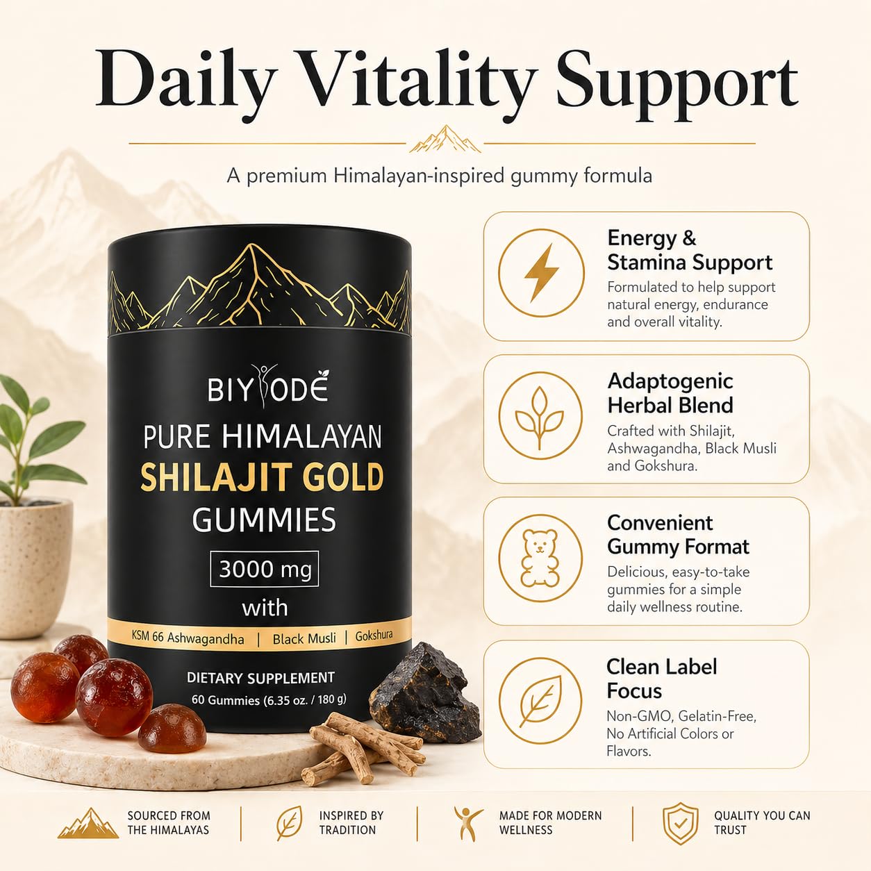 Premium USA imported Biyode Himalayan Shilajit dietary supplement for men and women stamina booster.