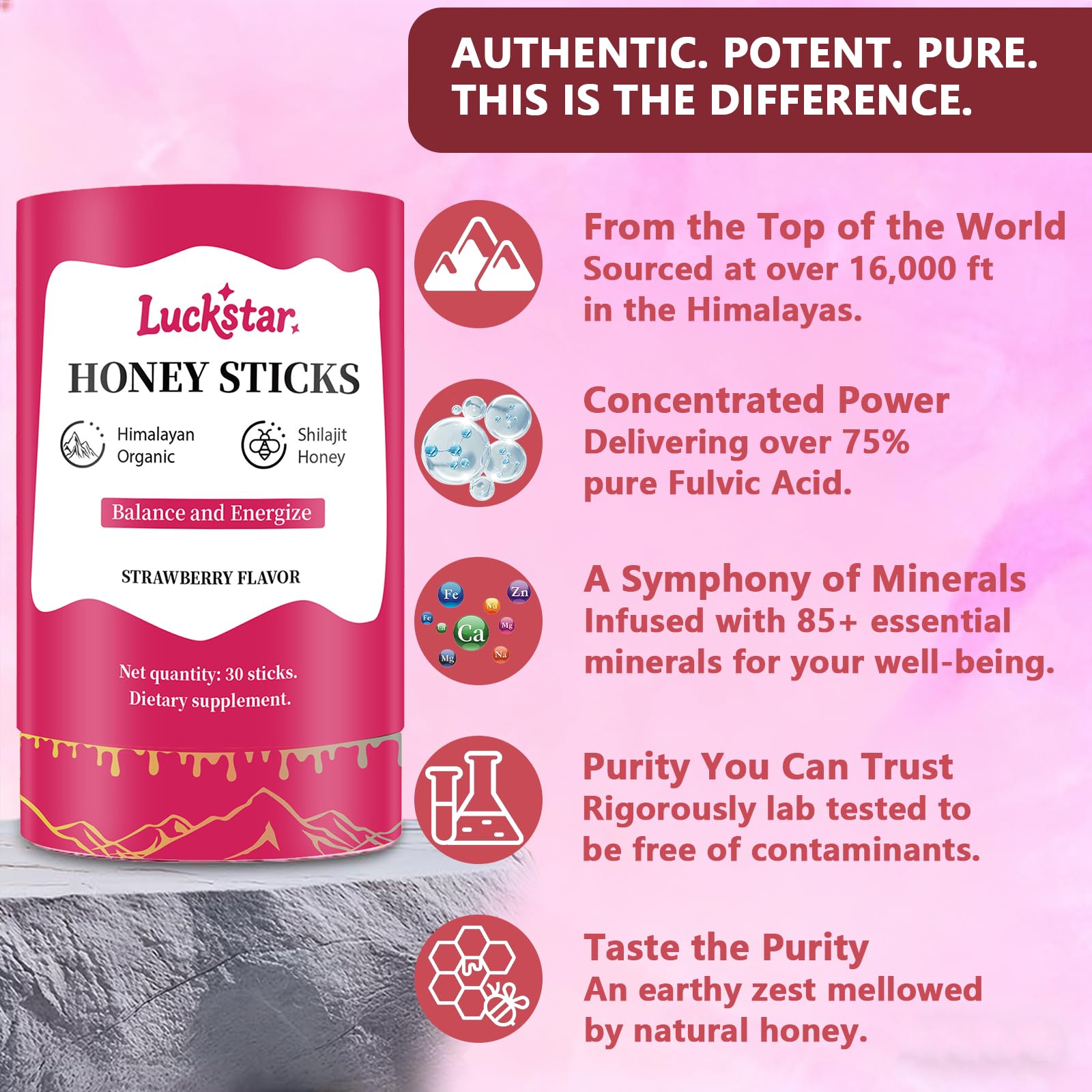Mess-free travel friendly strawberry flavor shilajit packets laid out on a kitchen counter