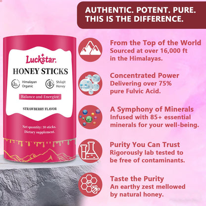 Mess-free travel friendly strawberry flavor shilajit packets laid out on a kitchen counter