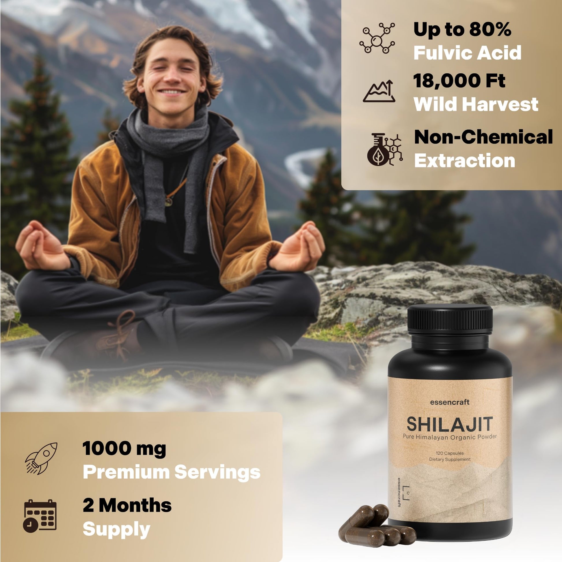 Pure organic Himalayan shilajit resin extract dietary supplement for stamina support