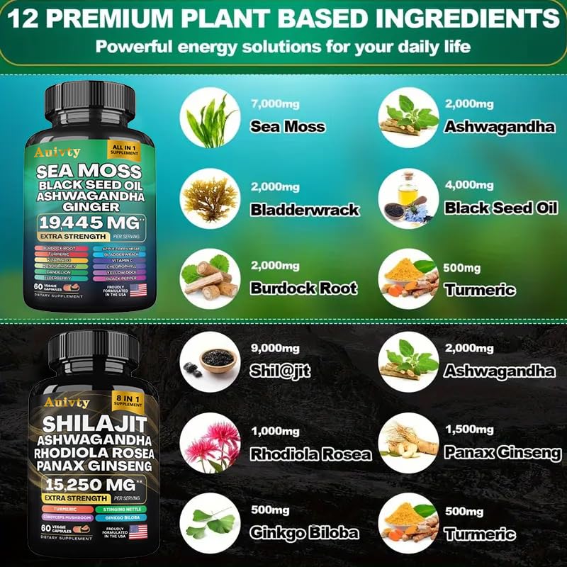 Auivty multi ingredient wellness bundle lifestyle layout showcasing premium vegan capsules