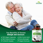 Premium imported Zazzee shilajit capsules containing fifty percent fulvic acid for natural energy boost