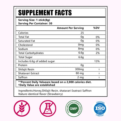 Zoone Nutra strawberry flavored shilajit sticks for hormonal balance