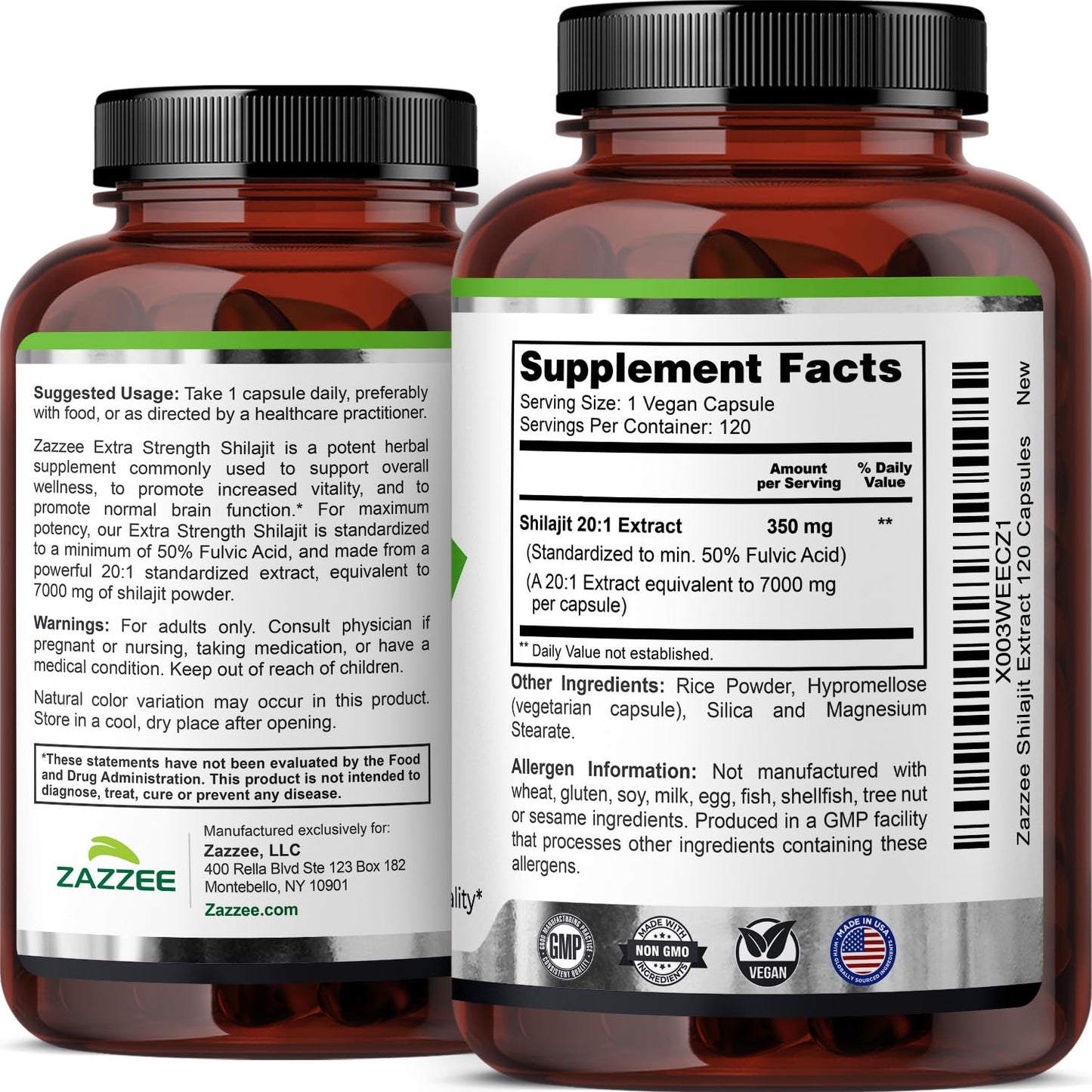 Zazzee pure Himalayan shilajit extract dietary supplement bottle against a clean secure background