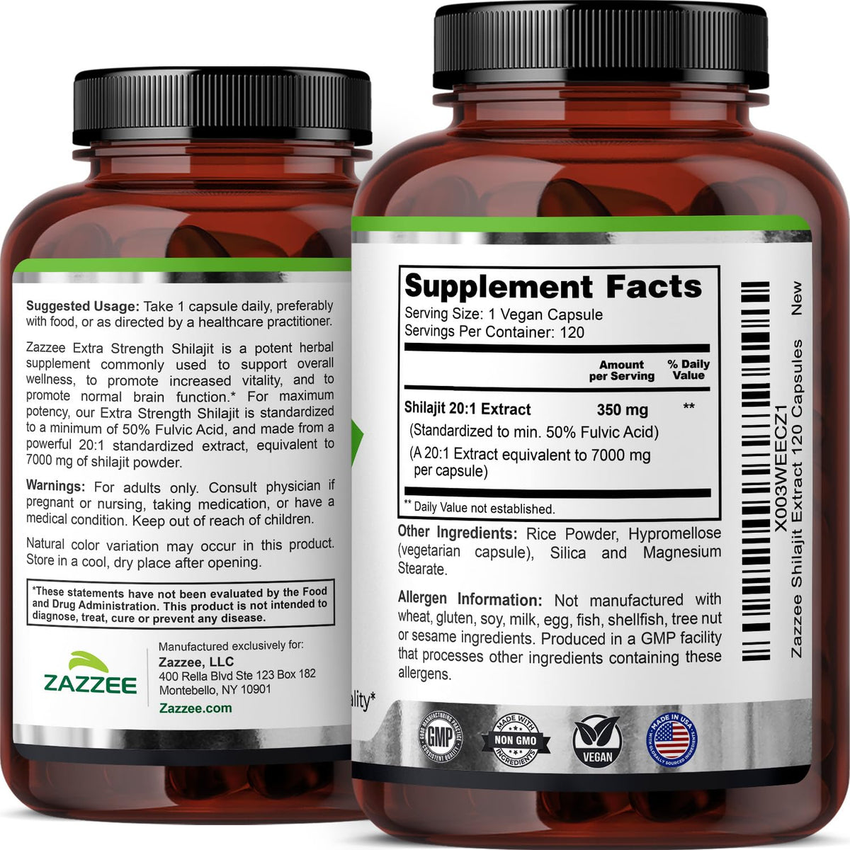 Zazzee pure Himalayan shilajit extract dietary supplement bottle against a clean secure background