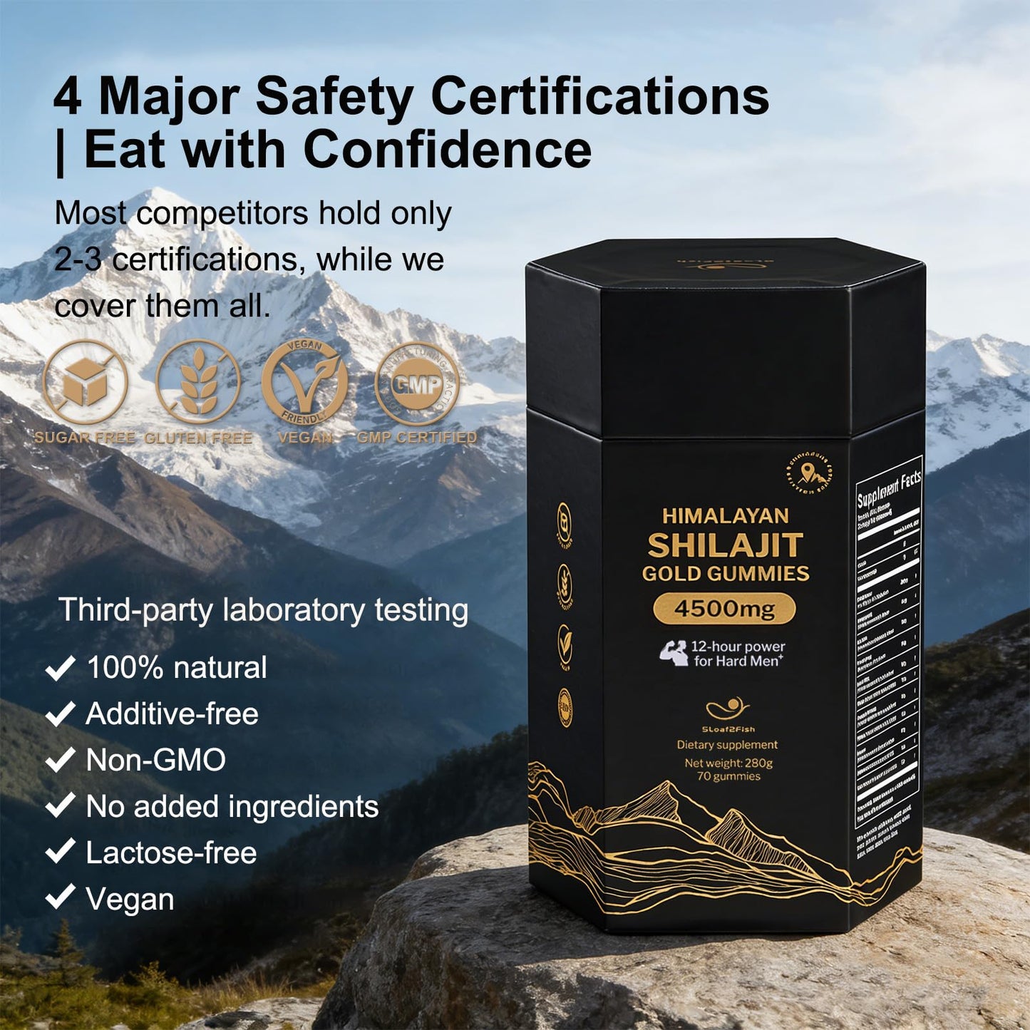 Supplement facts panel for 5Loaf2Fish shilajit ashwagandha sea moss