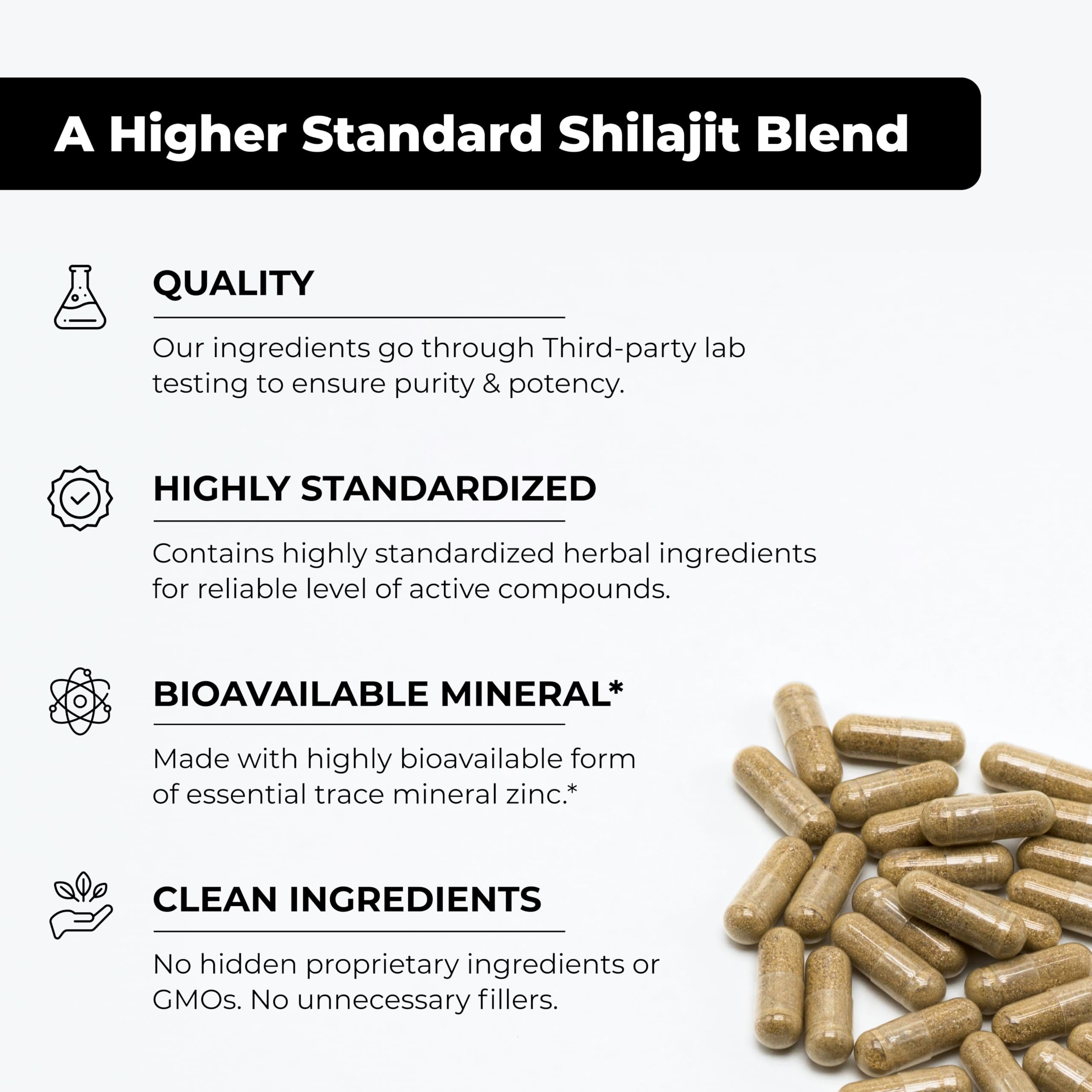 Sandhu Herbals 10-in-1 Shilajit supplement bottle displaying ingredient list including Ashwagandha and Panax Ginseng.