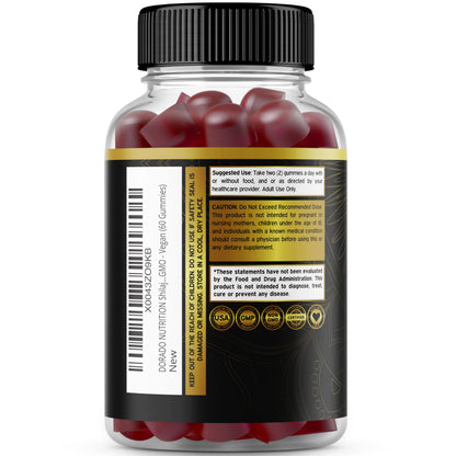 Sugar free raspberry and watermelon flavored shilajit gummies texture close up