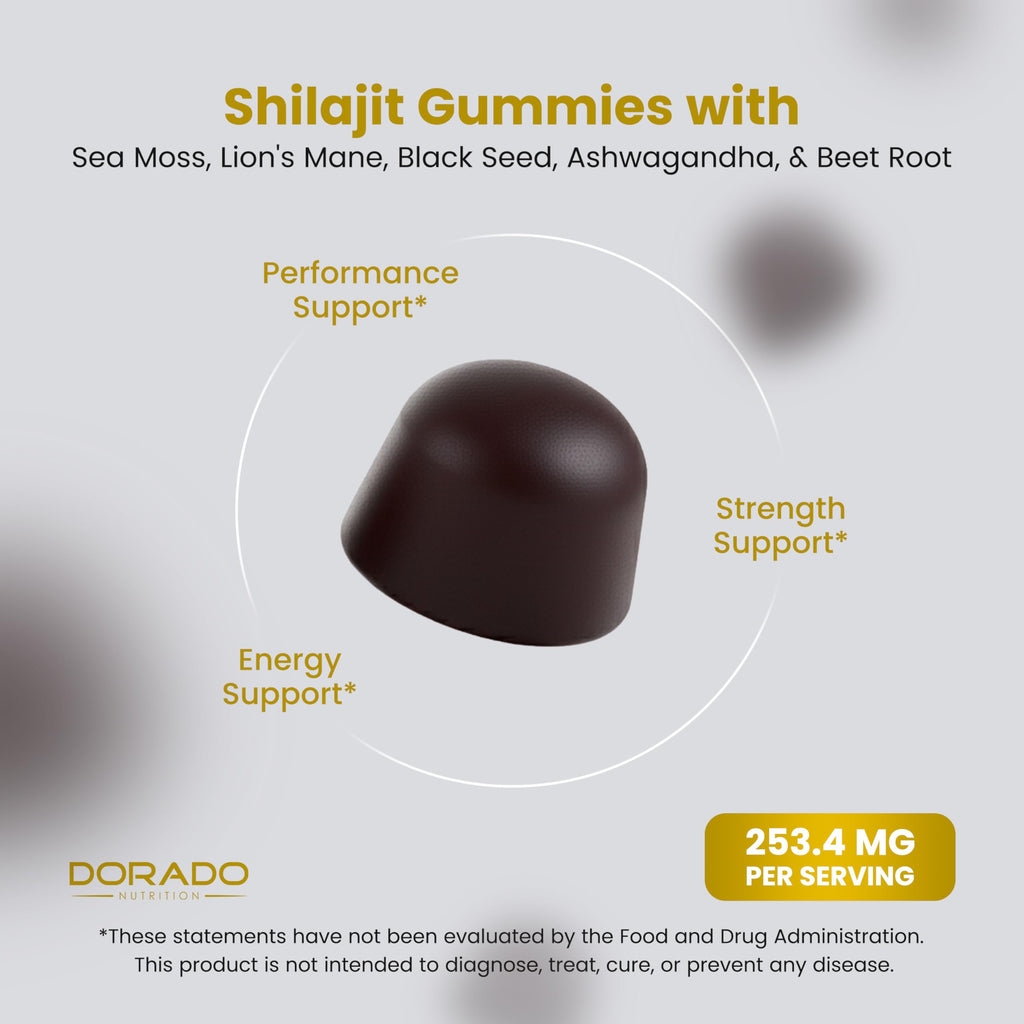 Authentic USA imported Dorado Nutrition wellness gummies ingredients list label.