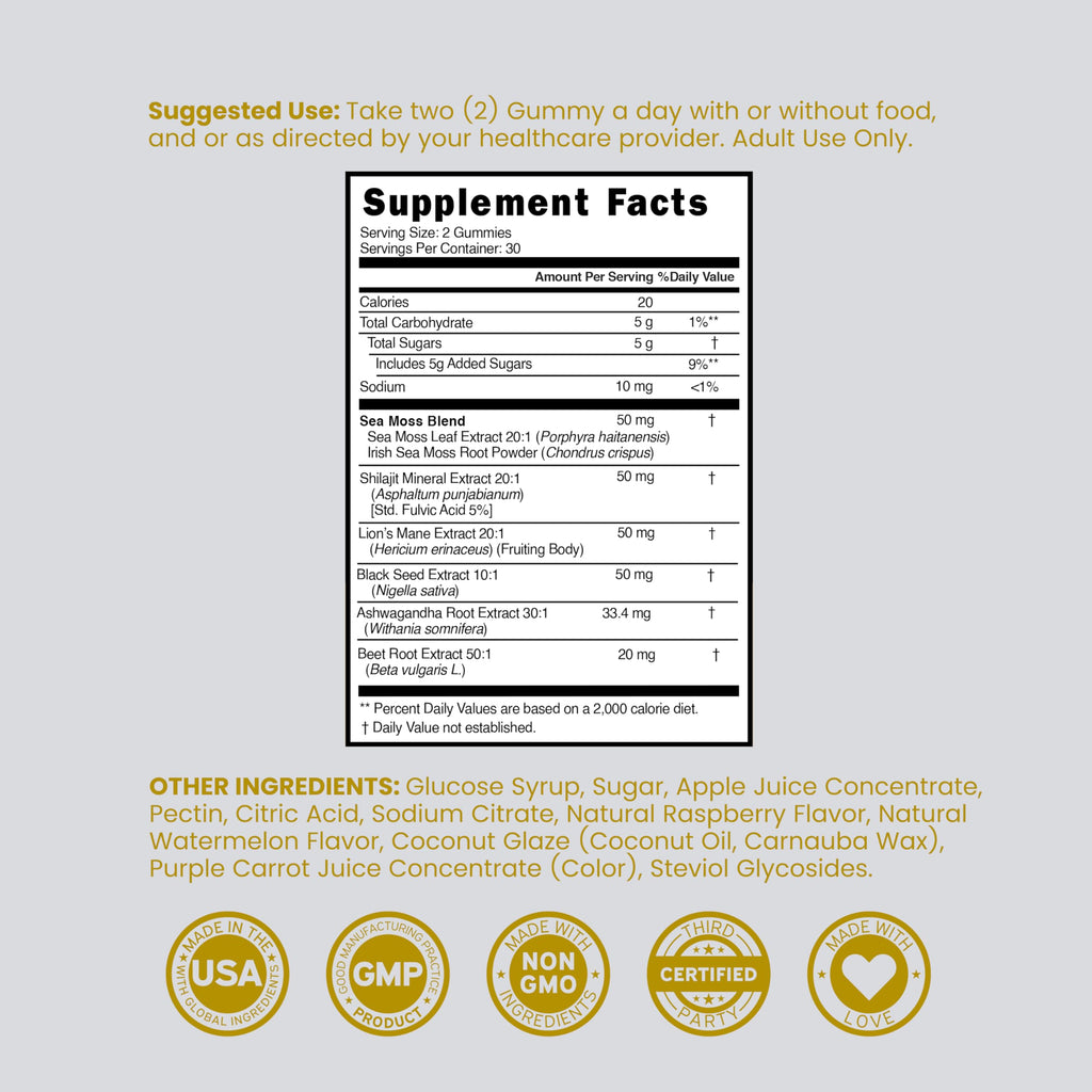 Third party tested Dorado Nutrition Shilajit gummies bottle for men and women.
