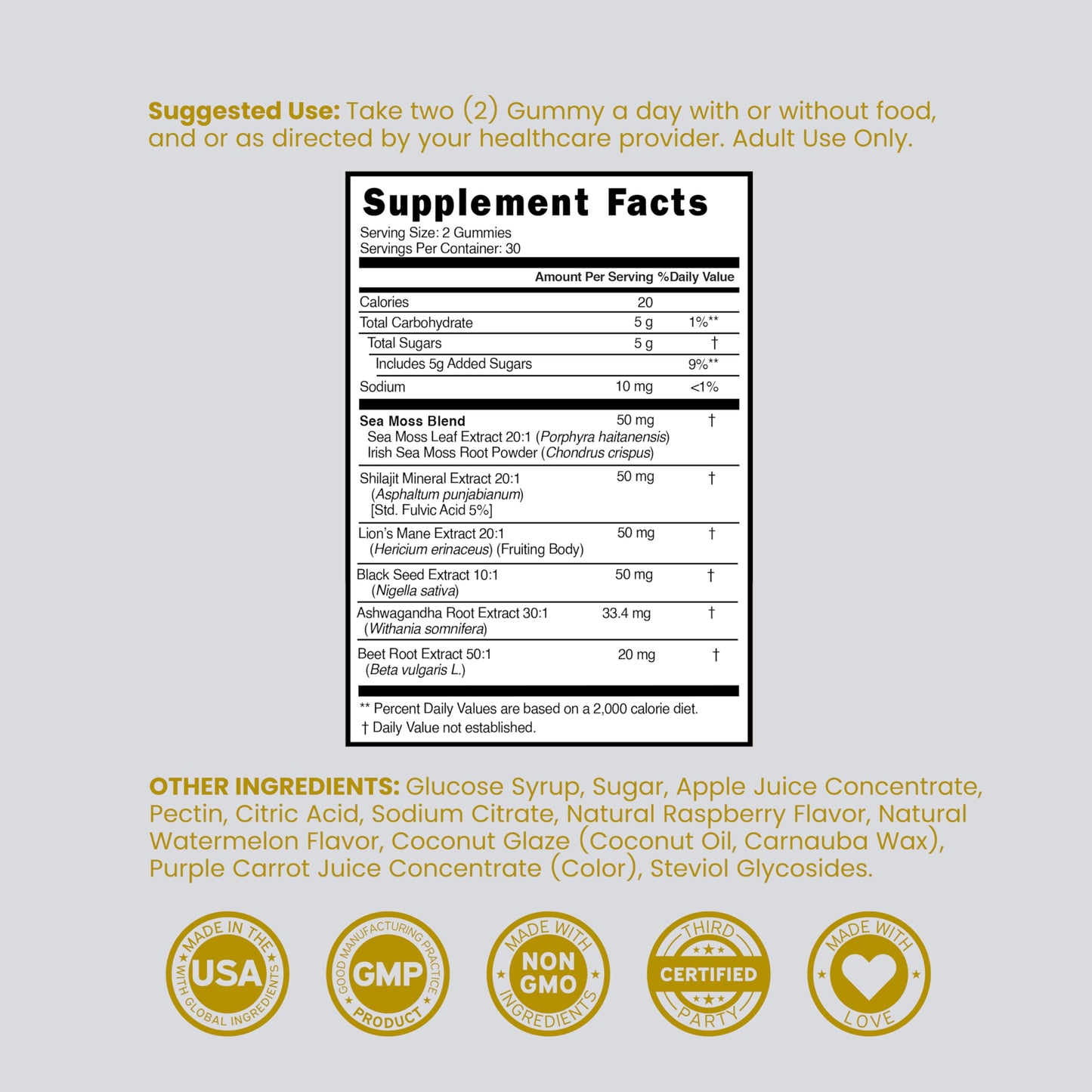 Third party tested Dorado Nutrition Shilajit gummies bottle for men and women.