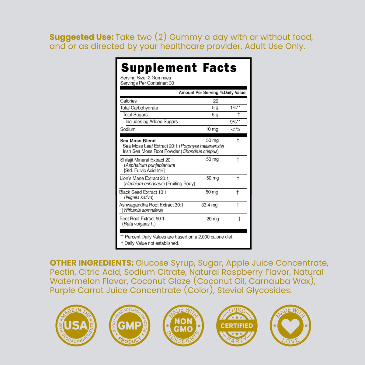 Third party tested Dorado Nutrition Shilajit gummies bottle for men and women.