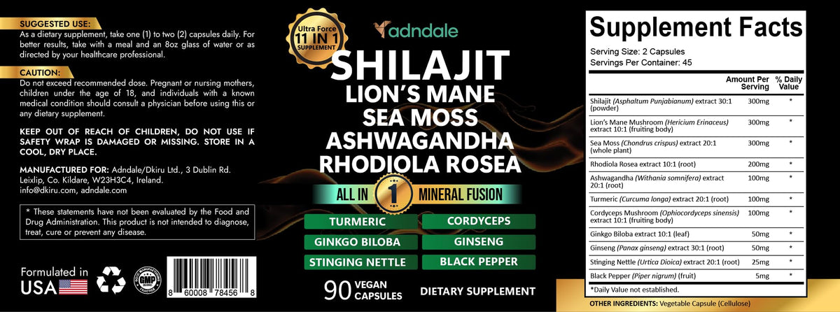 Adndale natural adaptogen formula premium bottle showcasing the official brand logo.