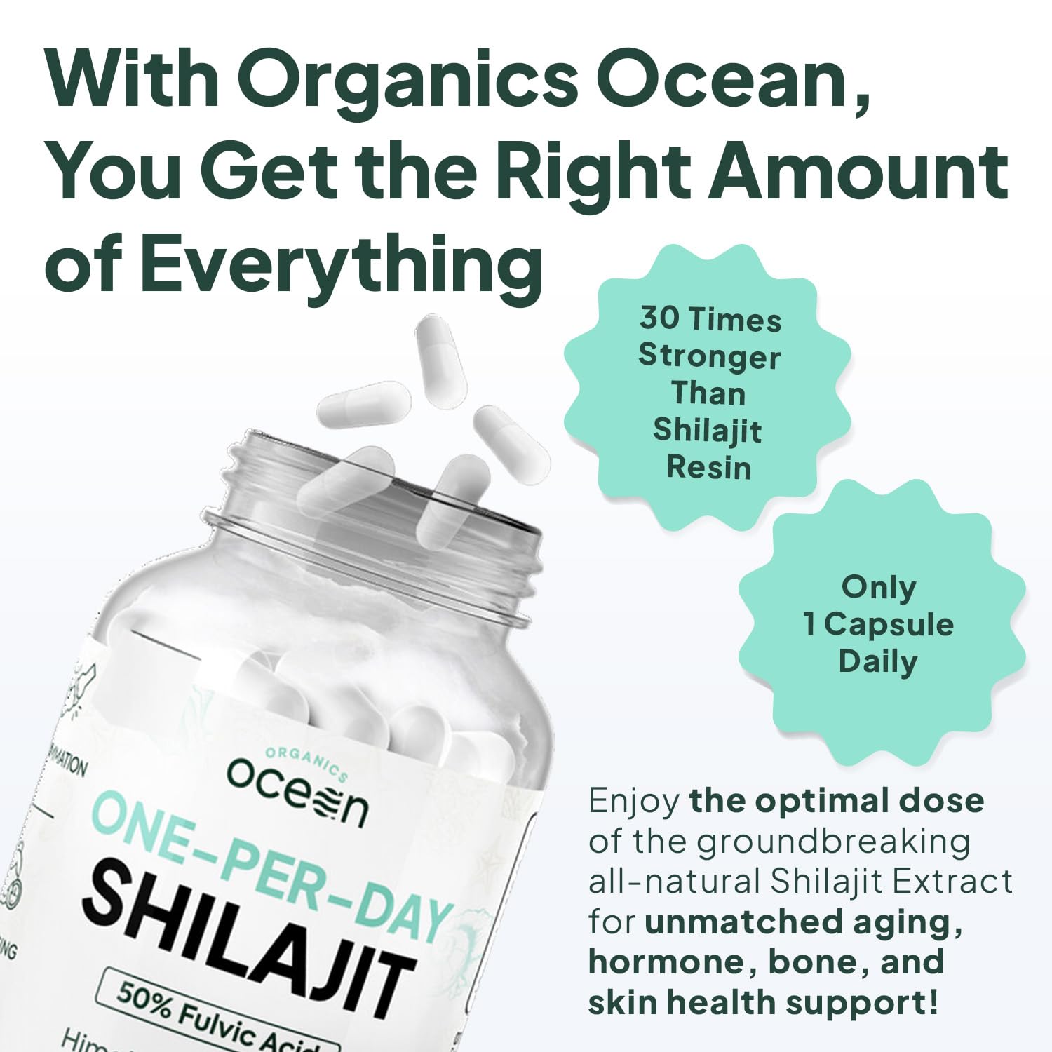 Premium Himalayan shilajit extract capsules packaging showing dosage instructions and dietary supplement facts.