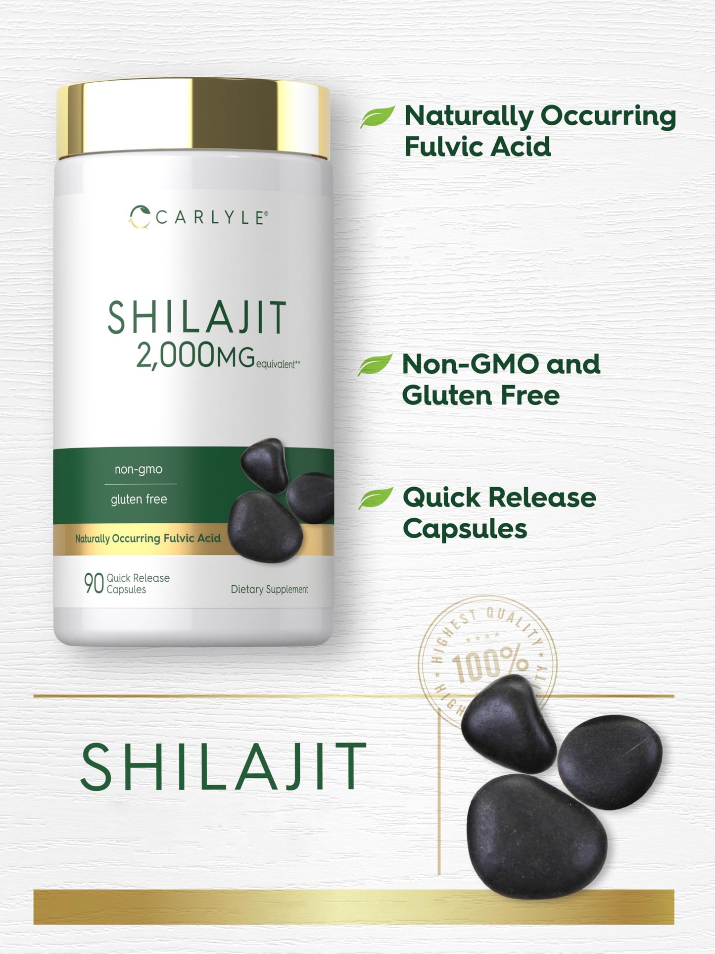 Carlyle pure Shilajit quick release pills for energy and vitality support