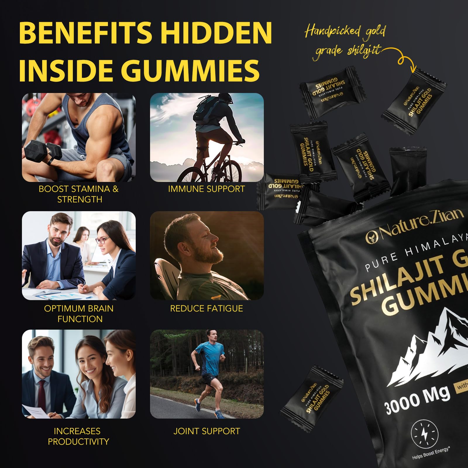 O Nature Ziran 80 count shilajit gold supplement pouch close up