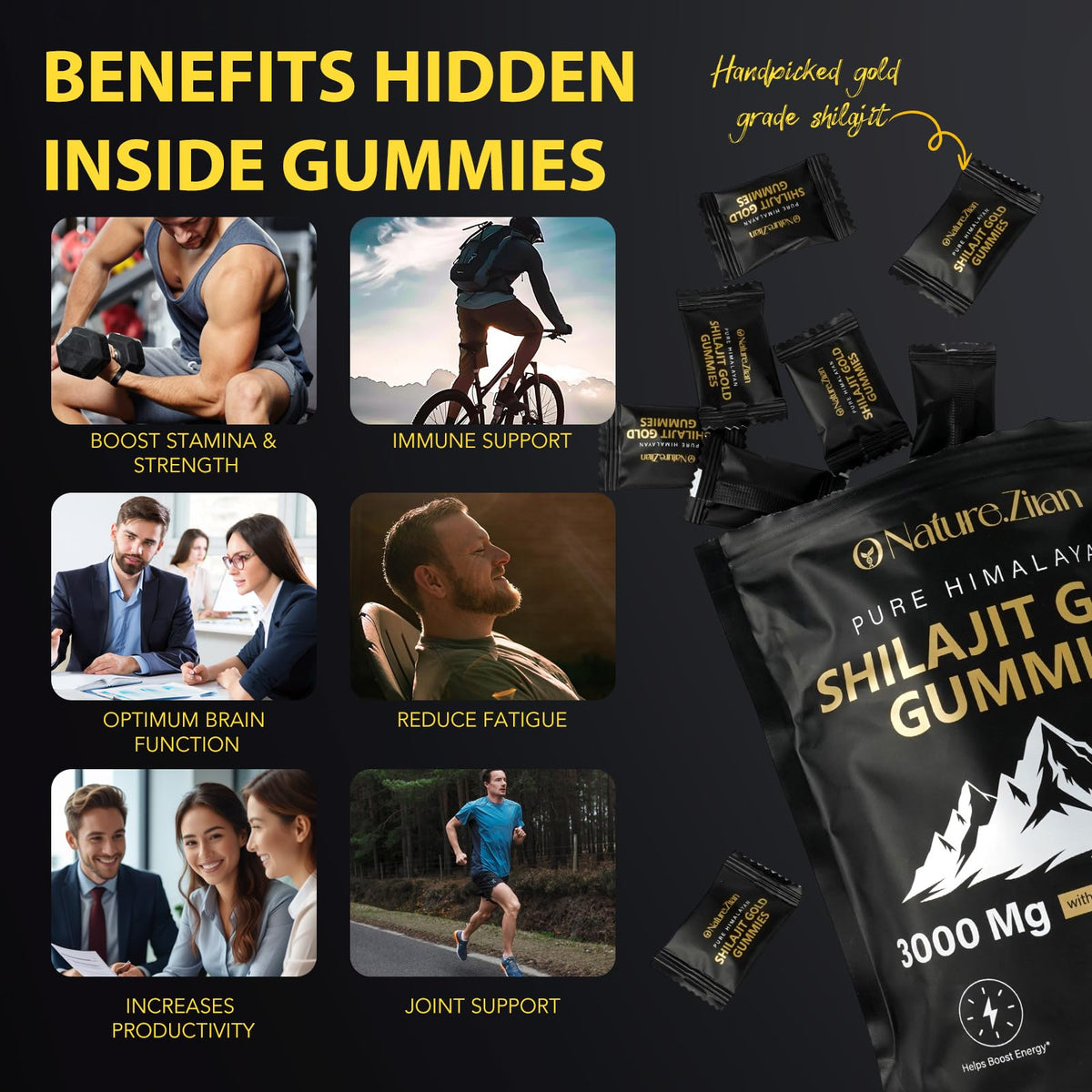 O Nature Ziran 80 count shilajit gold supplement pouch close up