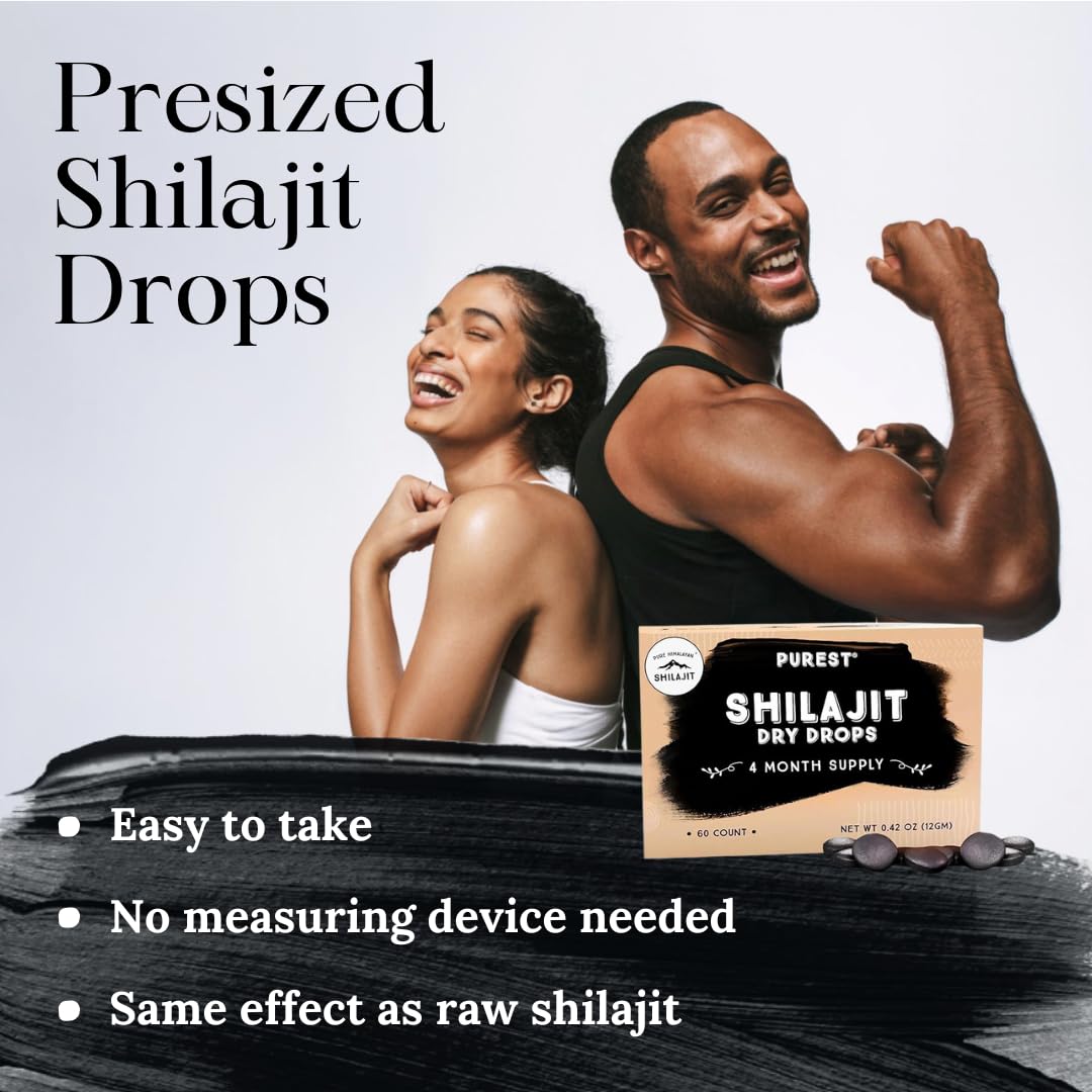 Pure Himalayan Shilajit tablets showing the authentic brown resin drop formulation on a clean backdrop.