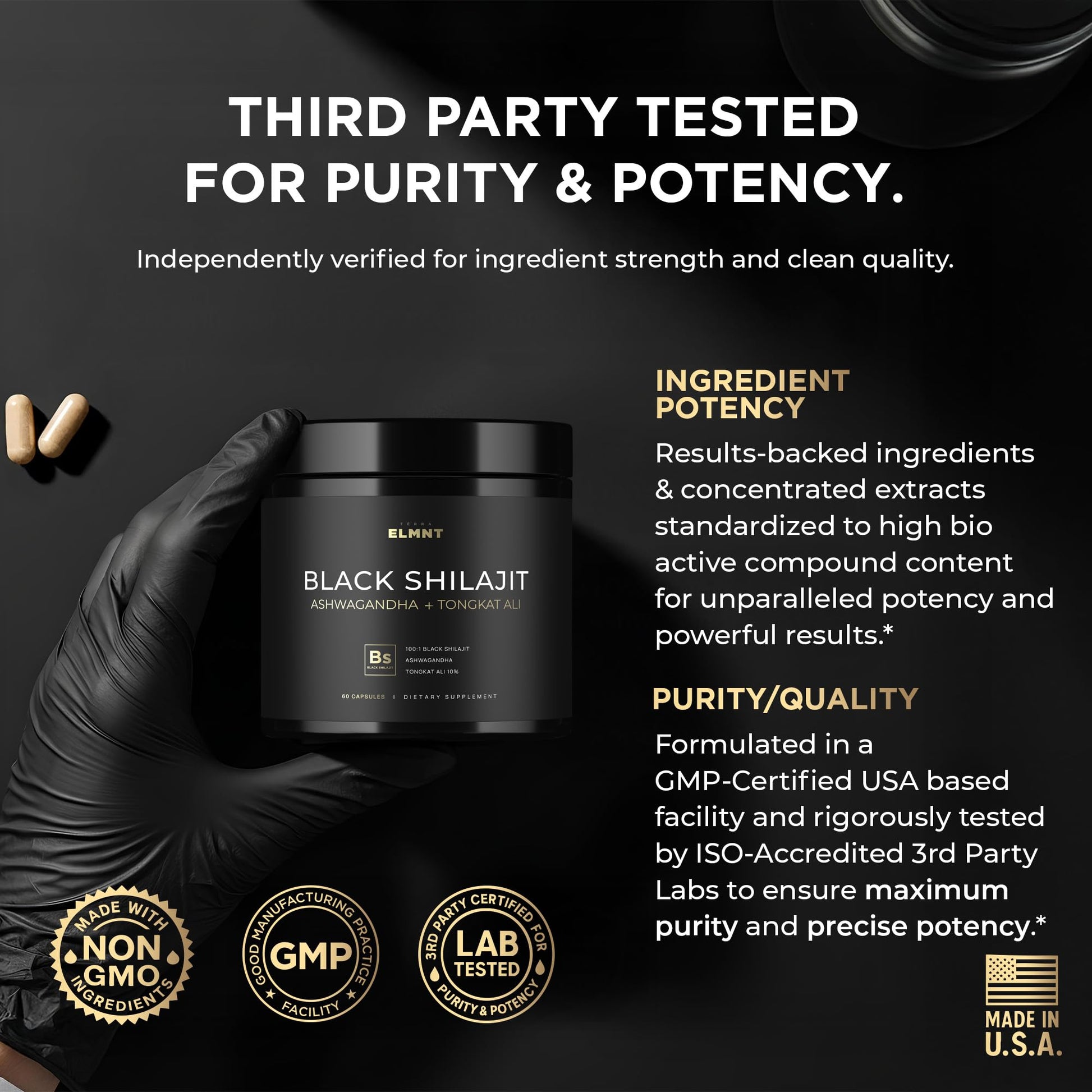 TERRA ELMNT 100x strength black shilajit capsules lifestyle view