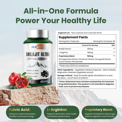 Flynew premium shilajit extract with fifty percent fulvic acid bottle top