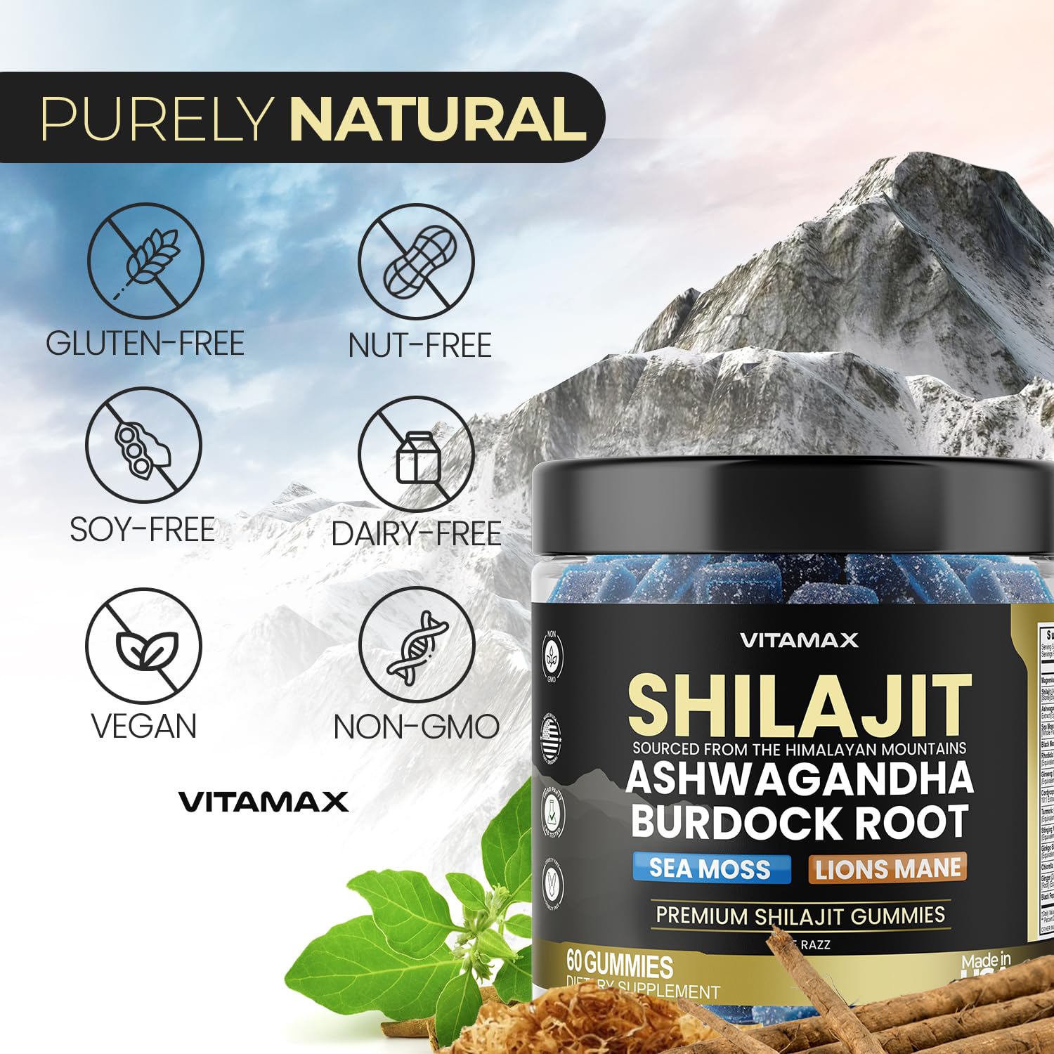 Non GMO natural shilajit gummies by Vitamax for immunity and vitality