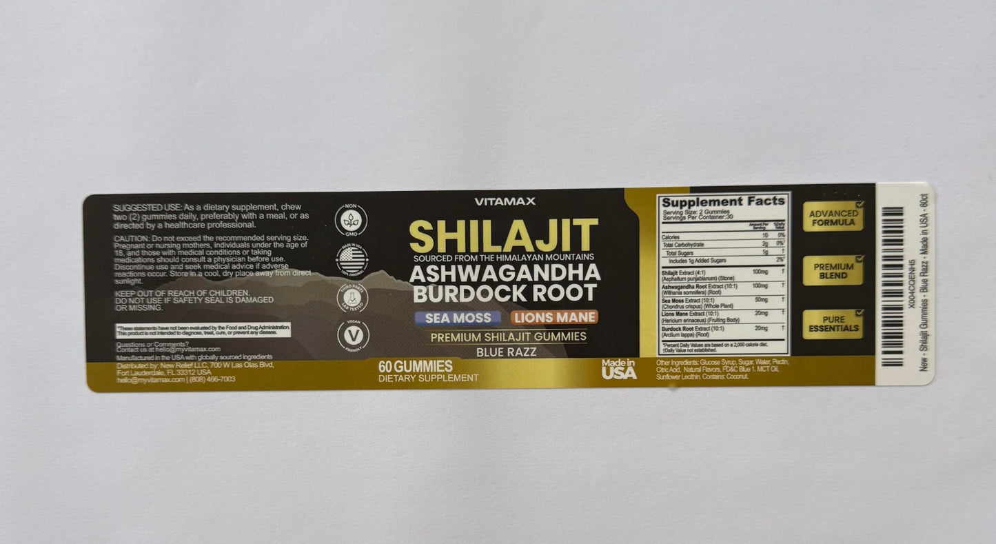 Vitamax authentic shilajit sea moss and ashwagandha daily supplement bottle texture view
