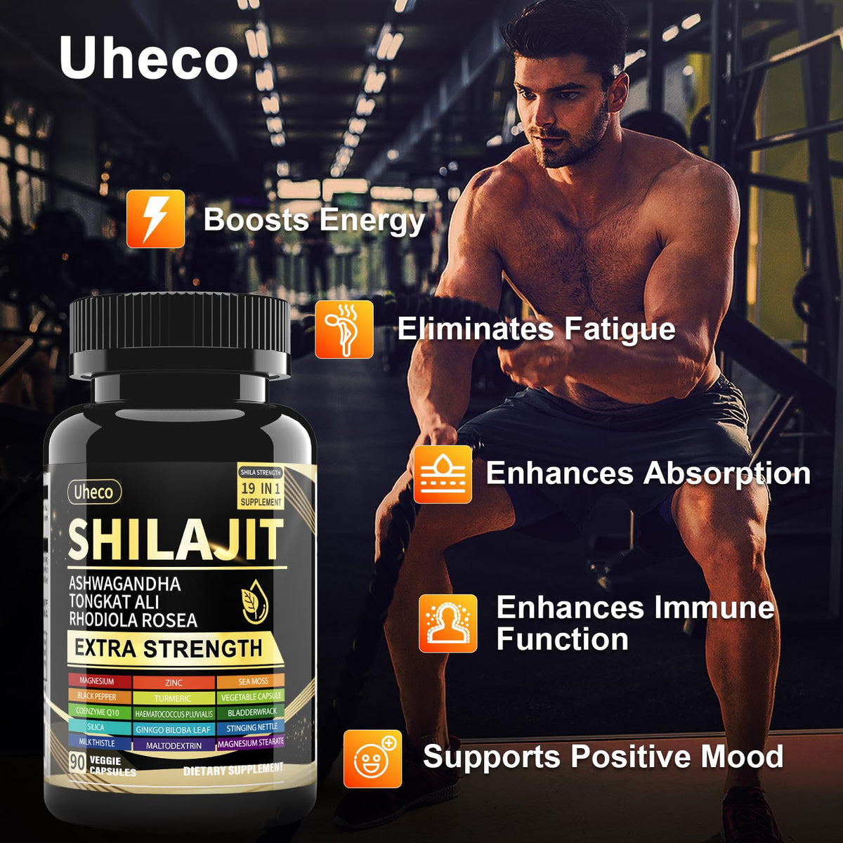 Uheco natural mineral wellness veggie capsules for stress management