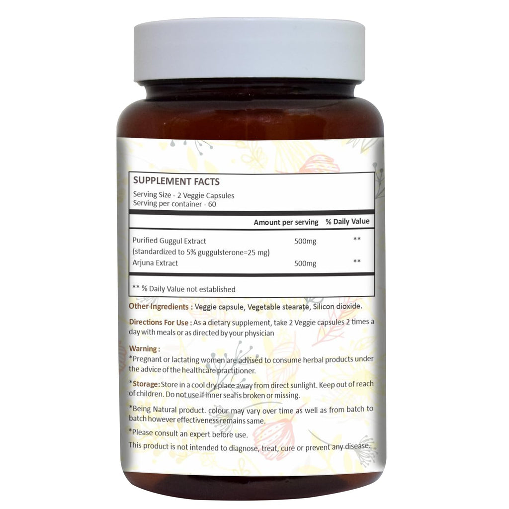 Ayurforest Guggul and Arjuna supplement bottle label details