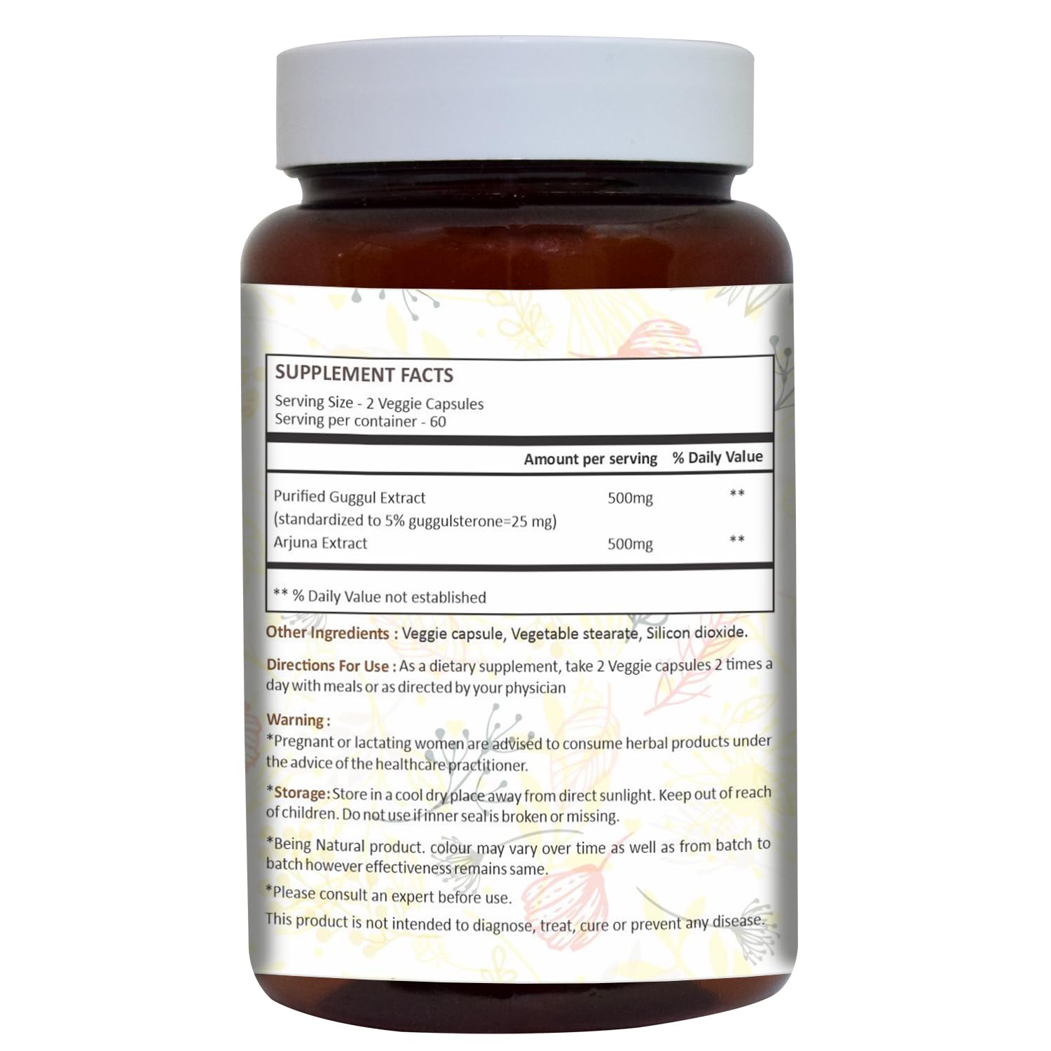 Ayurforest Guggul and Arjuna supplement bottle label details