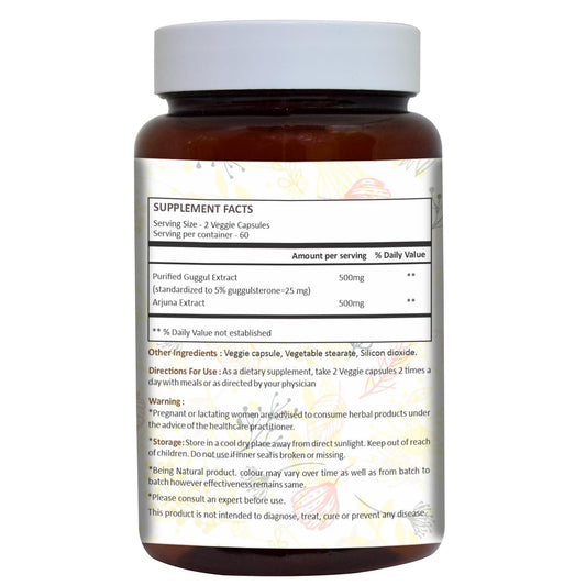 Ayurforest Guggul and Arjuna supplement bottle label details