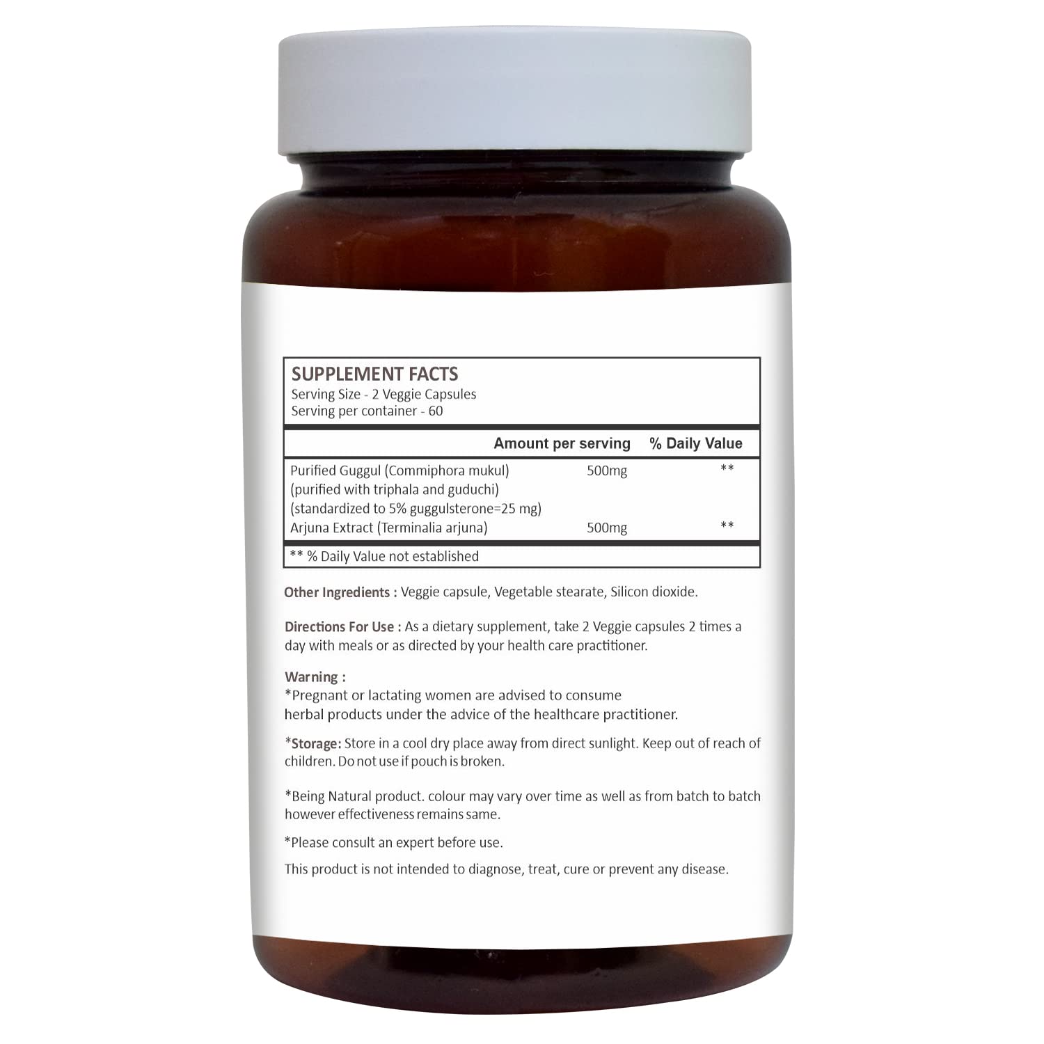 Herbal Hills Guggul capsules packaging details and dosage information
