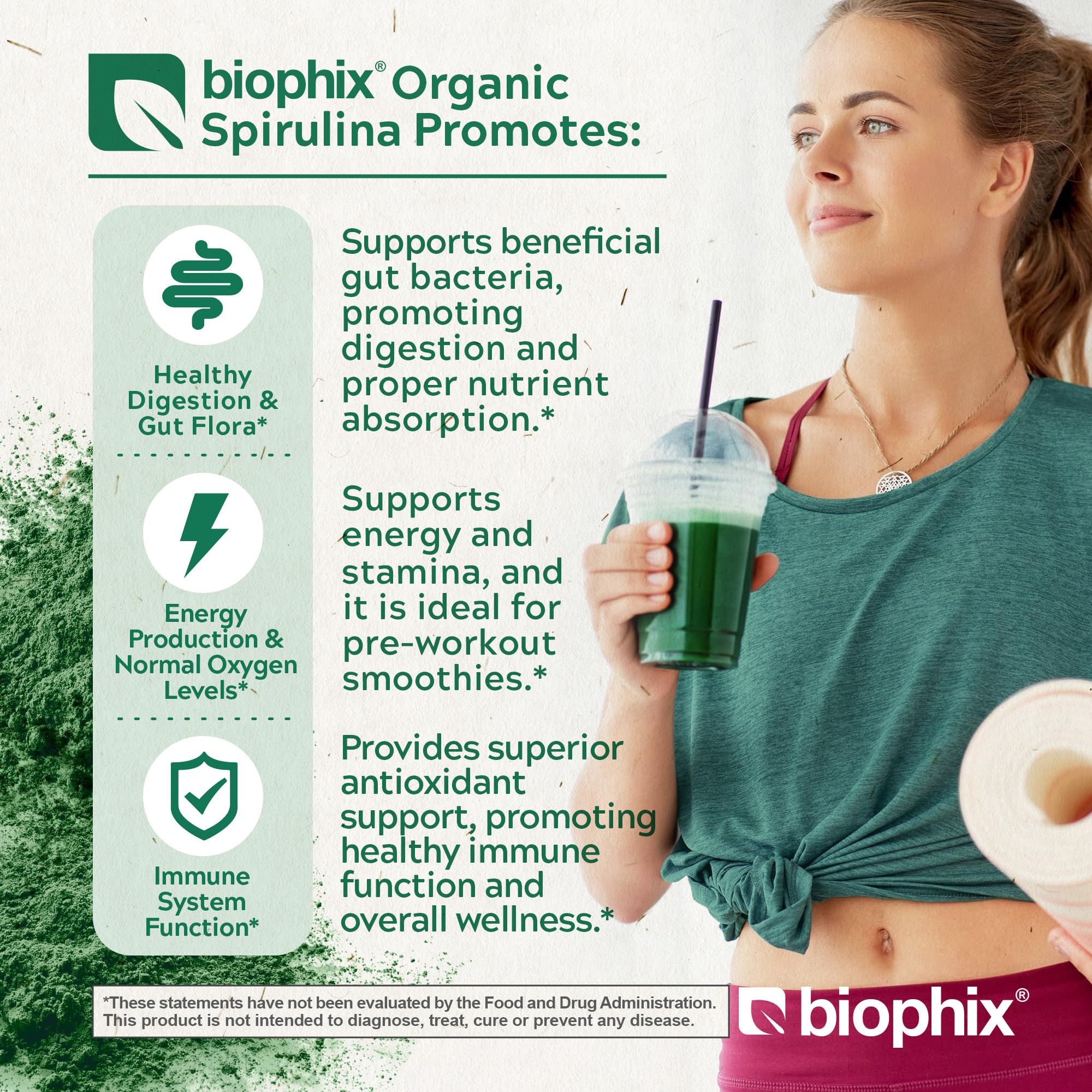 Biophix pure blue green algae organic powder label details and serving facts