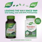 Supplement facts label on the back of Nature's Way Spirulina 760 mg bottle