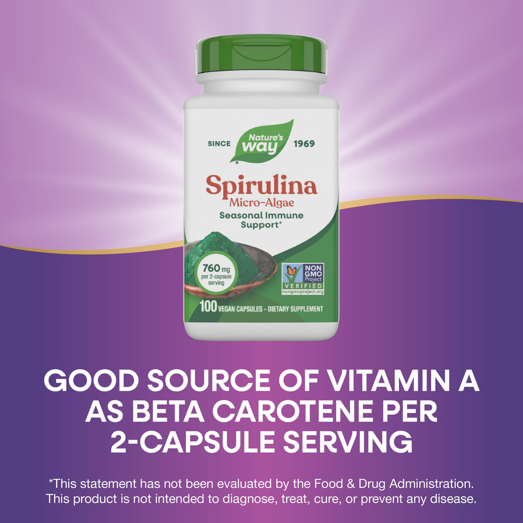 Authentic imported USA packaging of Nature's Way plant-based spirulina dietary supplement