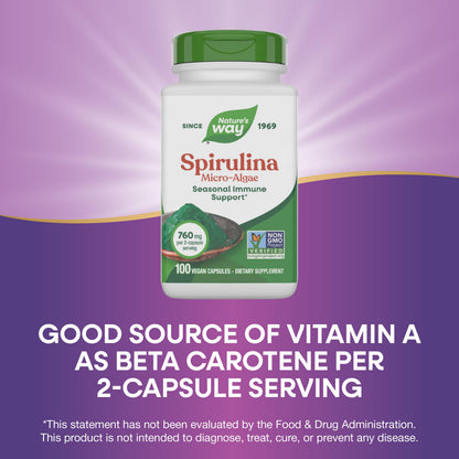 Authentic imported USA packaging of Nature's Way plant-based spirulina dietary supplement