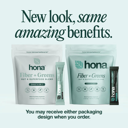 Hona greens powder supplement showcasing the clean vegan certified formula label